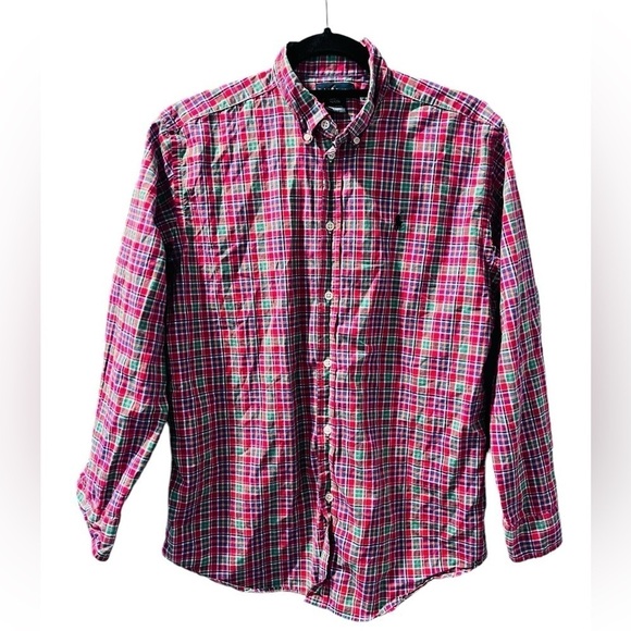 Ralph Lauren Christmas Colors Plaid Button Down Red Green Men's Size XL Holiday - Picture 1 of 7